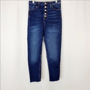 ZARA Button Fly Raw Hem High Rise Jean 6